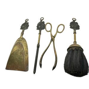 Nautical Fireplace Tool Set Four Piece Antique 1900s English Ship Brass Tabletop